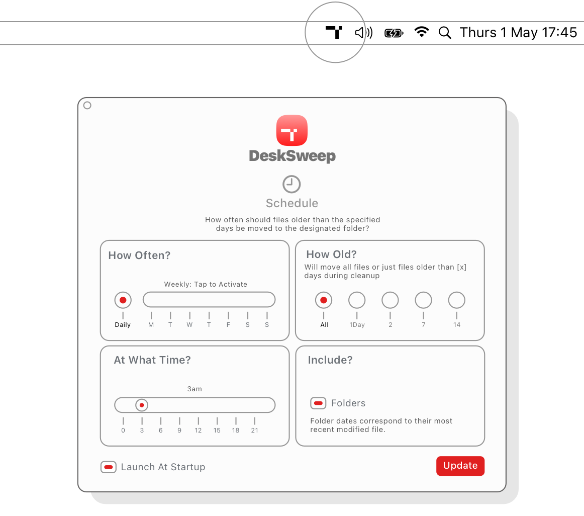 Desksweep user interface